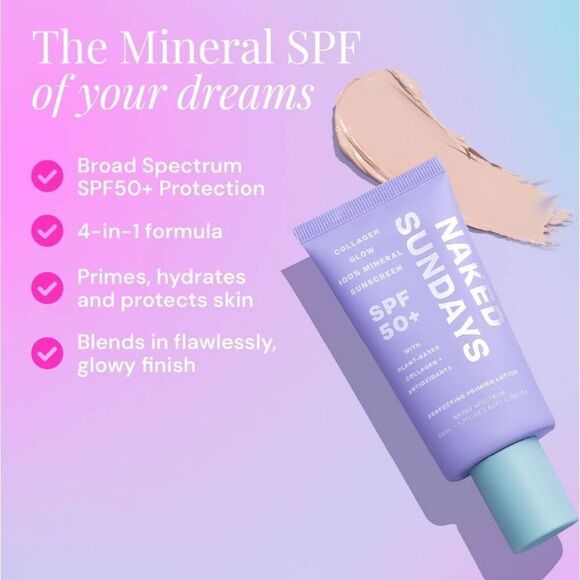 New & Sealed~Naked Sundays Collagen Glow SPF 50+ Perfecting Priming Lotion - Picture 3 of 4